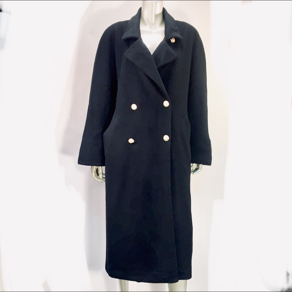 Vtg Pierette Navy Blue Cashmere Full Length Coat``